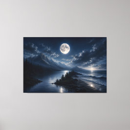 Maanlicht Bergmeer Muurkunst Canvas- Volle Maan Canvas Afdruk