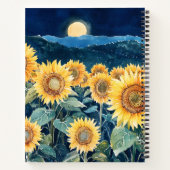 Maanlicht boven zonnebloemen notitieboek (Achterkant)