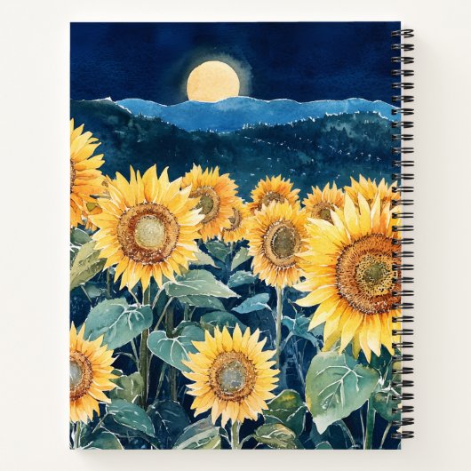 Maanlicht boven zonnebloemen notitieboek (Achterkant)
