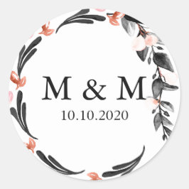 maanlicht | Bruiloft Klassiek Monogram Ronde Sticker