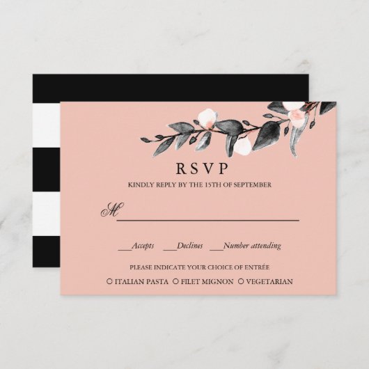 maanlicht | BRUILOFT RSVP MAALTIJD KEUZE ROZE (Voorkant / Achterkant)