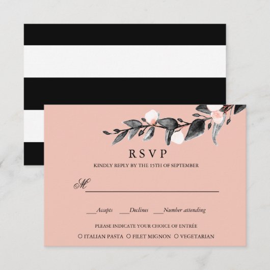 maanlicht | BRUILOFT RSVP MAALTIJD KEUZE ROZE Kaartje (Voorkant / Achterkant)