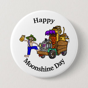Maanlicht-dagknop met Hillbilly-vrachtwagen en man Ronde Button 7,6 Cm
