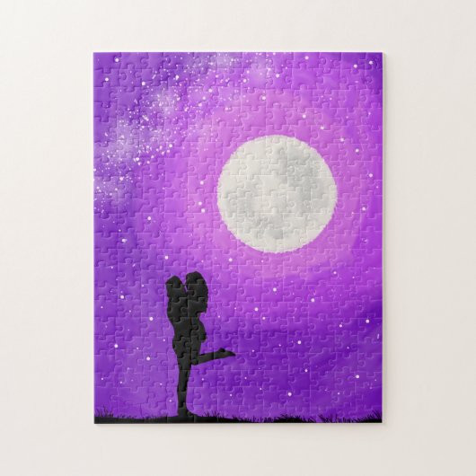 Maanlicht Date Night Koppel Paarse Sterrenhemel Legpuzzel (Verticaal)
