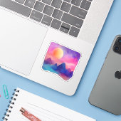 maanlicht-droomlandschap sticker (Laptop met iPhone)