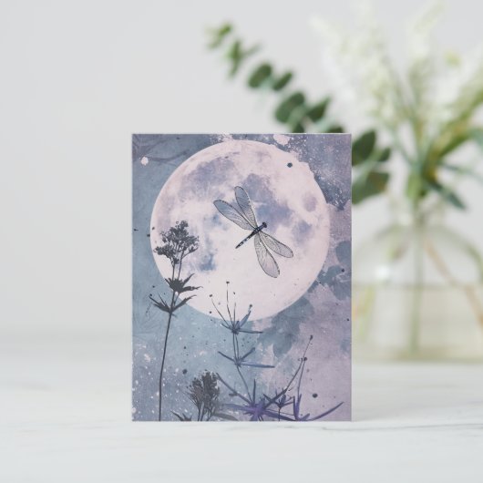 maanlicht en libellen briefkaart (Staand voorkant)