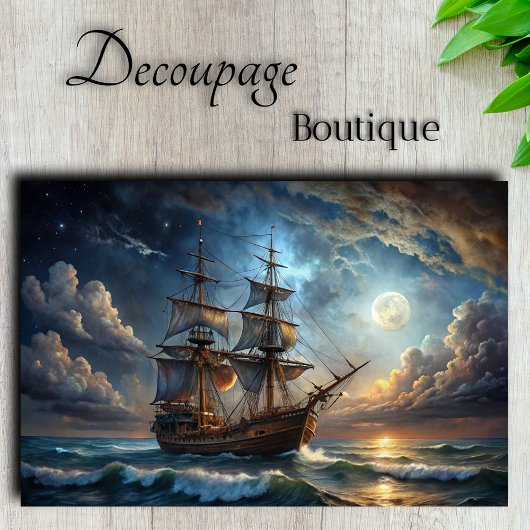 Maanlicht Galjoen Majestic Zeilschip Decoupage Tissuepapier