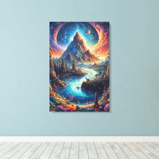 "Maanlicht gebergte sereniteit" Canvas Afdruk (Insitu (Houten vloer))