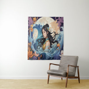 Maanlicht Godin – Ethische Oceaan Fantasie Kunst P Wandkleed