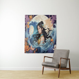Maanlicht Godin – Ethische Oceaan Fantasie Kunst P Wandkleed