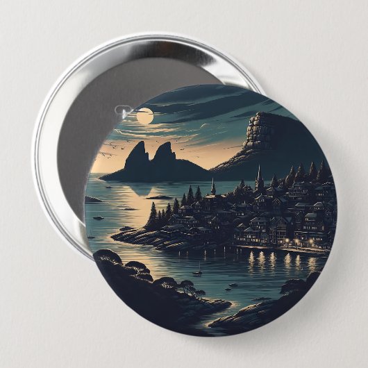 Maanlicht Haven Ronde Button 4,0 Cm (Voorkant /achterkant)