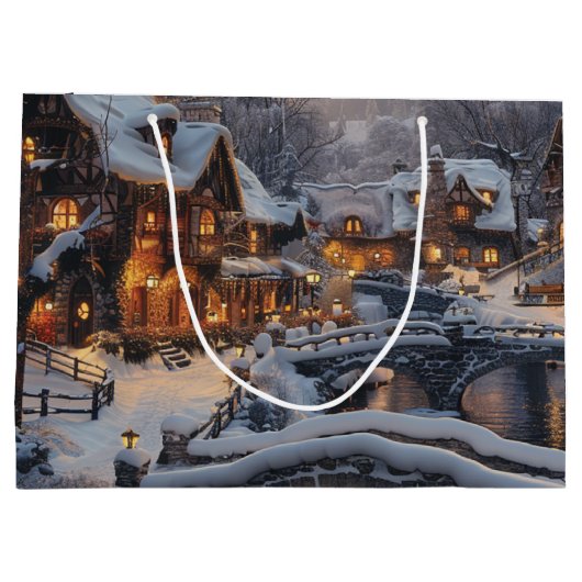 Maanlicht Kerstdorp Winter Scene Vakantie Groot Cadeauzakje (Achterkant)