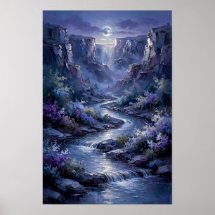 Maanlicht Kloof Rivier - Mystieke Blauwe Paarse Na Poster
