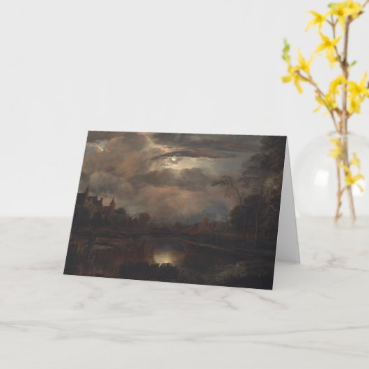 Maanlicht landschap met brug: leeg kaart (Gele Bloem)