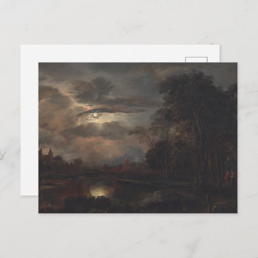 Maanlicht landschap met brug van der Neer: Briefkaart (Voorkant / Achterkant)