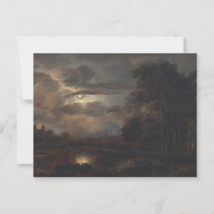 Maanlicht landschap met brug van der Neer: Briefkaart