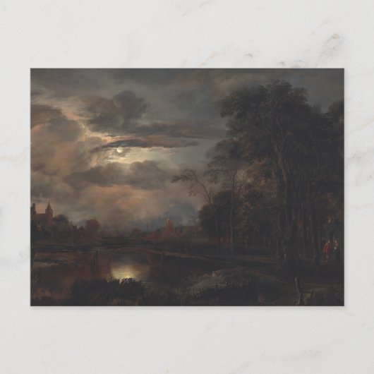 Maanlicht landschap met brug van der Neer: Briefkaart (Voorkant)