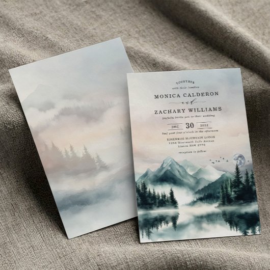 Maanlicht Mountain Pine Tree Forest Wedding Kaart