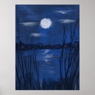 Maanlicht op het stilstaande water poster
