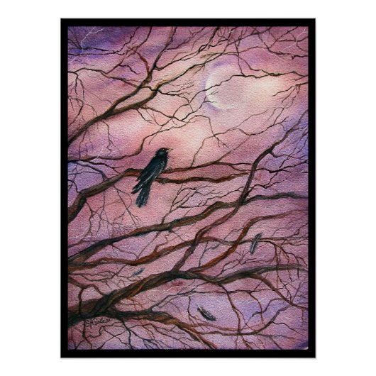 Maanlicht Raaf Aquarel Kunst Perfect Poster (Voorkant)