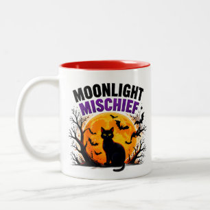 Maanlicht Schelmerij Zwarte Kat Herfst Halloween Tweekleurige Koffiemok