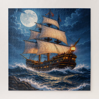 Maanlicht Schip Puzzel – Oceaan Nacht Legpuzzel