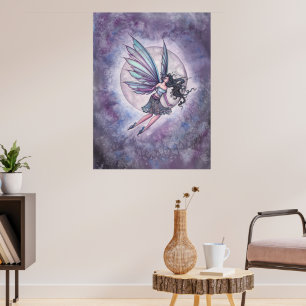 Maanlicht Vlucht Fee en Maan Fantasie Kunst Poster