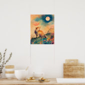 MAANLICHT VOS VOLKSKUNST BOS NACHT POSTER (Keuken)