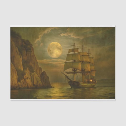 Maanlicht zeilschip decoupage tissuepapier (Voorkant)