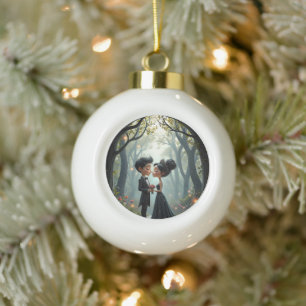 Maanlichte Beloften – Een Schattig Gotisch Trouwmo Keramische Bal Ornament