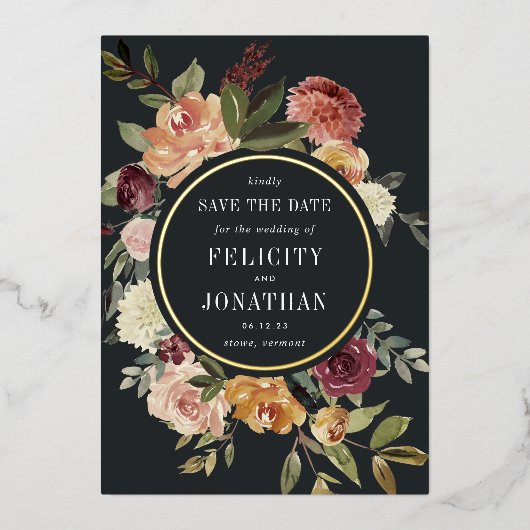 maanlichttuin | Floral Wedding Bewaar de datum Folie Uitnodiging (Voorkant)