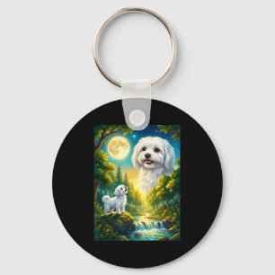 Maanloeiende meme dier hond maltezer sleutelhanger