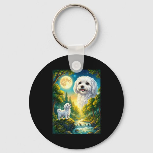 Maanloeiende meme dier hond maltezer sleutelhanger (Voorkant)