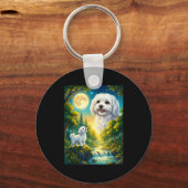 Maanloeiende meme dier hond maltezer sleutelhanger (Voorkant)