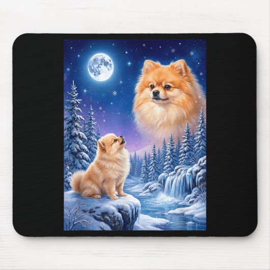 Maanloeiende meme dier hond pomeranian muismat (Voorkant)