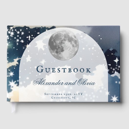Maanloos nachtelijke hemel bruiloft gastenboek (Voorkant)