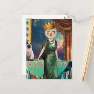 Maanmeisje en haar kat Surrealistische Kunst Briefkaart