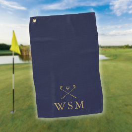 Maanogram Golfclubs Navyblauw En Goud Golfhanddoek