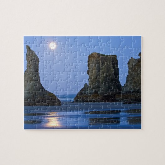 Maanondergang, Bandon Beach, Oregon. Legpuzzel (Horizontaal)