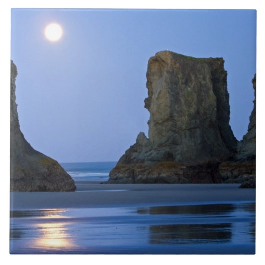 Maanondergang, Bandon Beach, Oregon. Tegeltje (Voorkant)