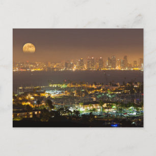 Maanopkomst boven de skyline van San Diego Briefkaart