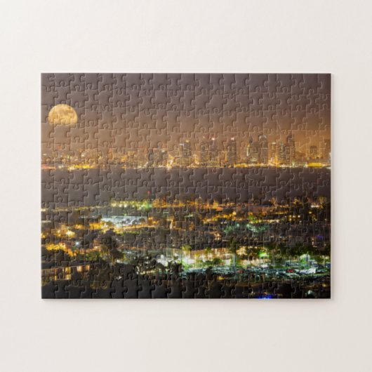 Maanopkomst boven de skyline van San Diego Legpuzzel (Horizontaal)