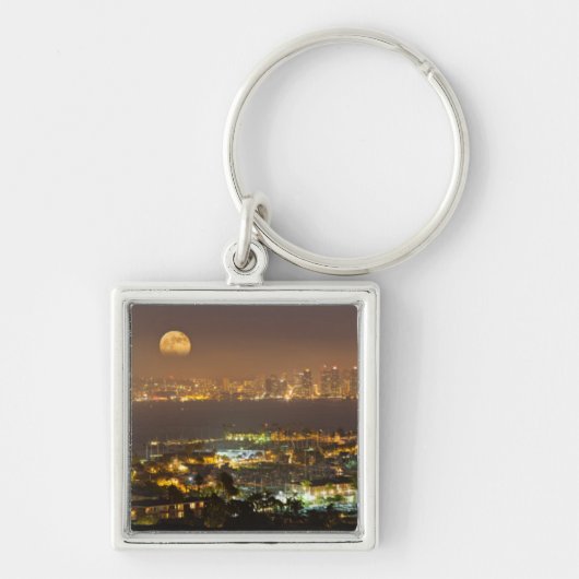 Maanopkomst boven de skyline van San Diego Sleutelhanger (Voorkant)