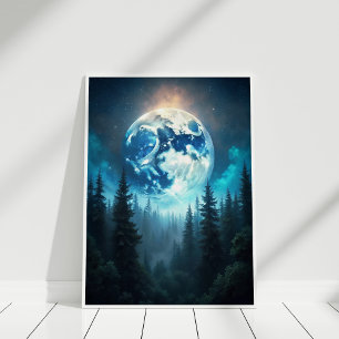 Maanopkomst boven dennen – Serene maanlandschapsku Poster