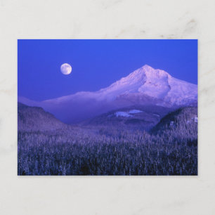 Maanopkomst boven Mt Hood winter, Oregon Briefkaart