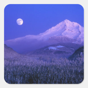 Maanopkomst boven Mt Hood winter, Oregon Vierkante Sticker