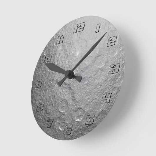Maanoppervlak in de ruimte met duidelijke getallen ronde klok (Hoek)