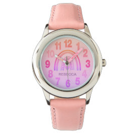 Maanpas Horloge voor Meisjes - Roze Regenboog Hart