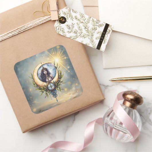 Maanpriesteres – Bewaarder van het Hemelse Evenwic Vierkante Sticker (Geschenken)