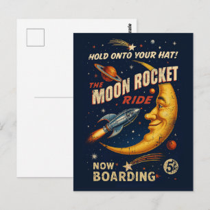 Maanraketrit Ansichtkaart – Vintage Retro Sciencef Briefkaart